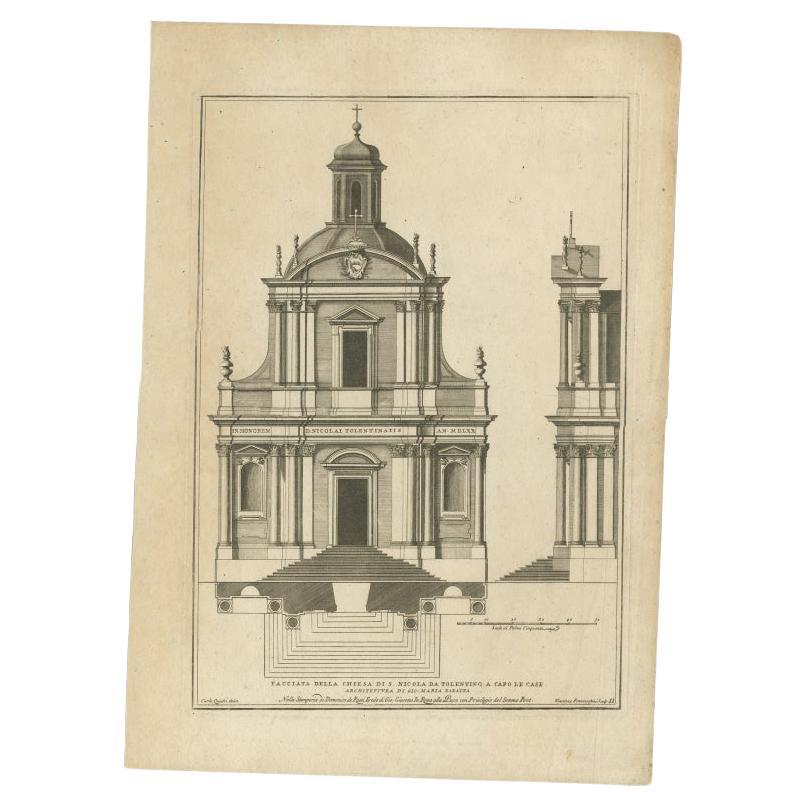 Antique Print of San Nicola Da Tolentino Agli Orti Sallustiani by De Rossi For Sale