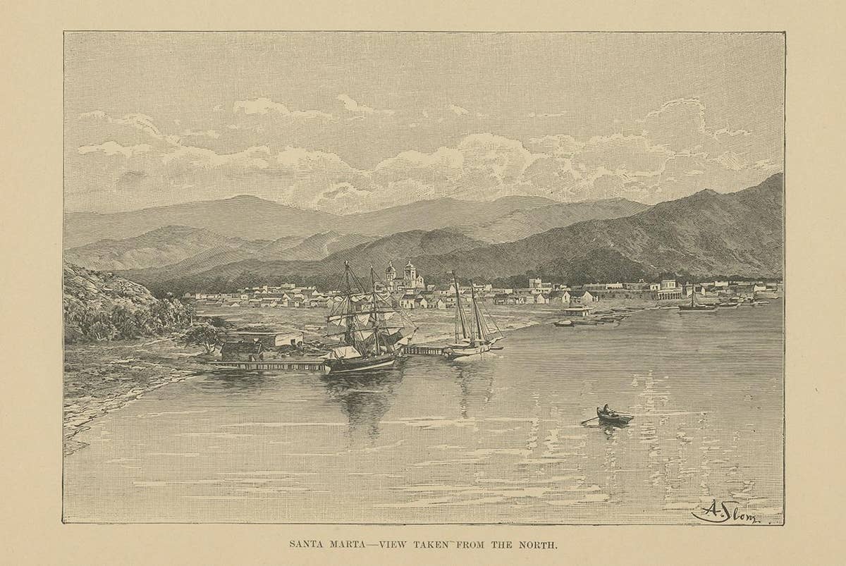Antique Print of Santa Marta in Columbia by Reclus, 1885