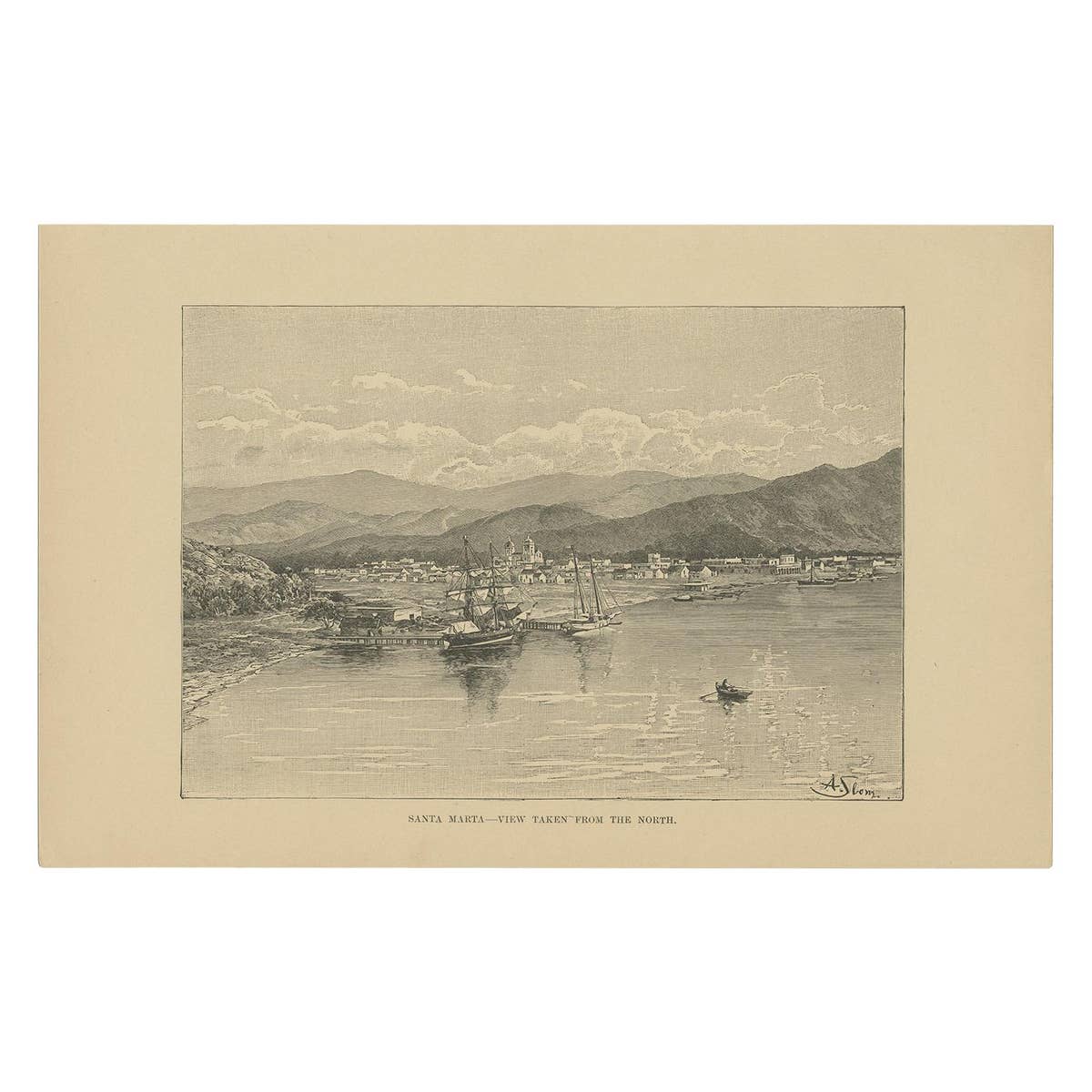 Antique Print of Santa Marta in Columbia by Reclus, 1885