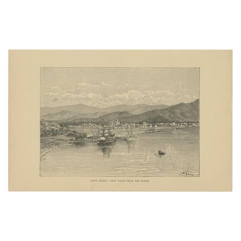 Antique Print of Santa Marta in Columbia by Reclus, 1885