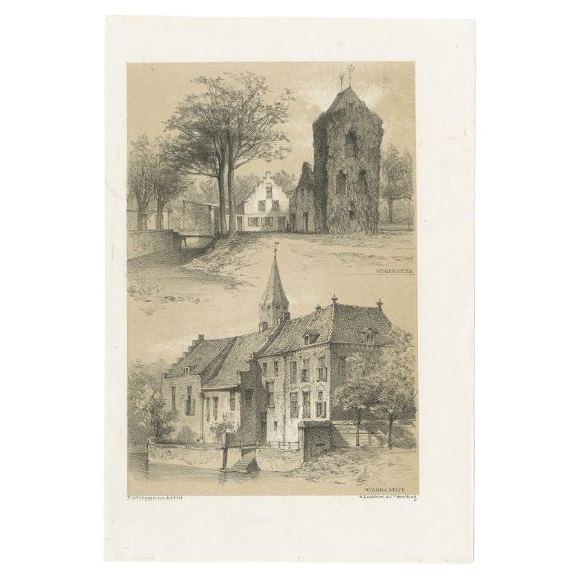 Antique Print of Schierstins and Wiarda State, Friesland, the Netherlands, 1888 For Sale