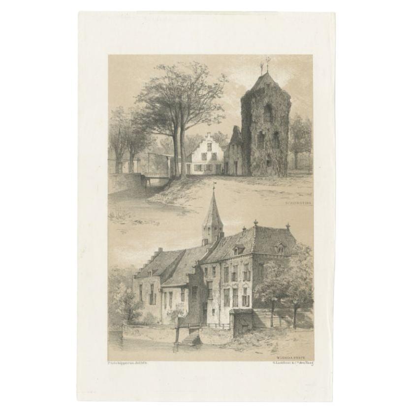 Antique Print of Schierstins and Wiarda State in Friesland, the Netherland, 1888 For Sale