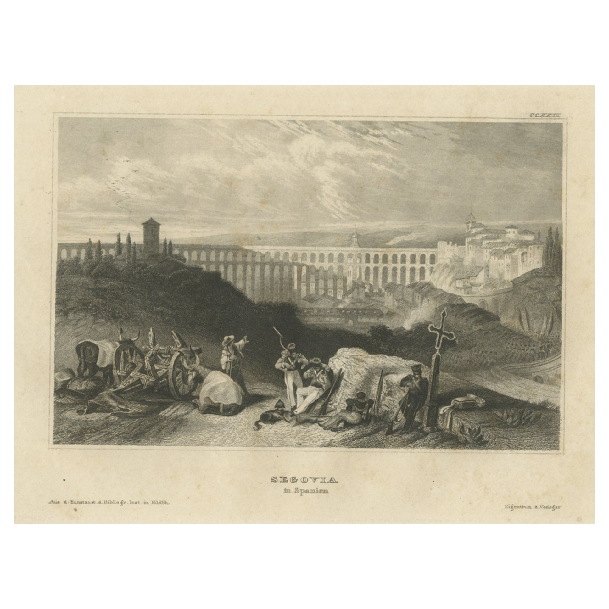 Grabado antiguo de Segovia en España, 1838