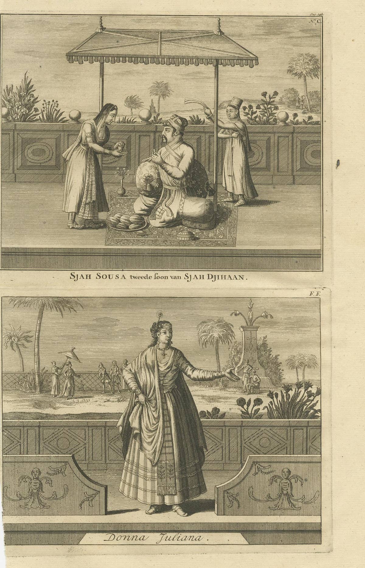 Antique Print of Shah Shuja and a Christian Lady by Valentijn, 1726