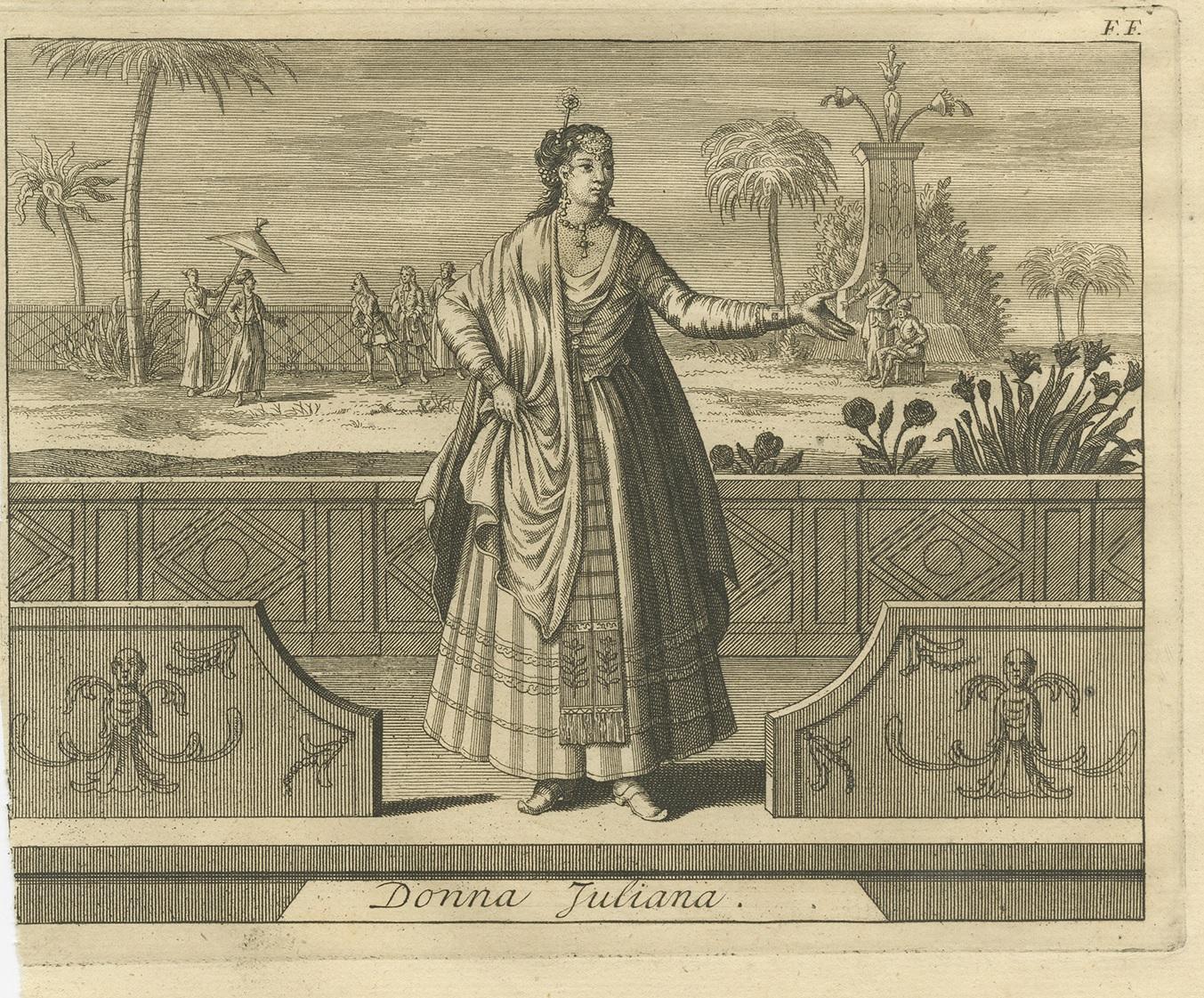 Gravé Impression ancienne de Shah Shuja et d'une femme chrétienne par Valentijn, 1726 en vente