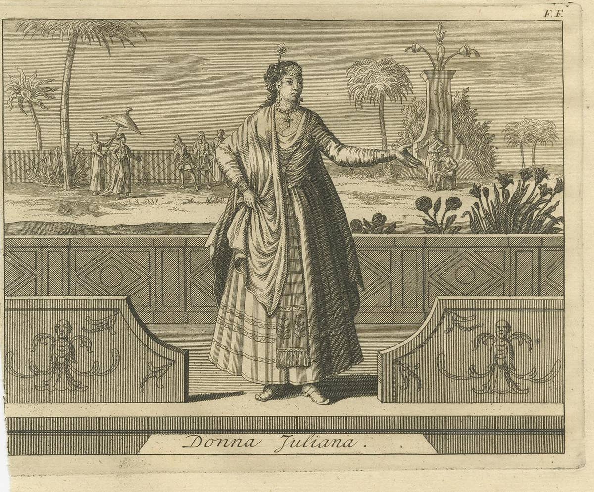 Antique Print of Shah Shuja and a Christian Lady by Valentijn, 1726
