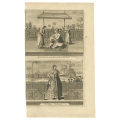 Impression ancienne de Shah Shuja et d'une femme chrétienne par Valentijn, 1726