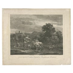 Antiker Druck von Hirten, die ins Dorf zurückkehren, um 1770