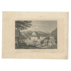 Antique Print of Shimoda a City and Harbour in Japan, circa 1840