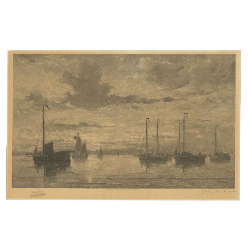 Antique Print of Ships After Mesdag, C.1900