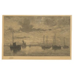Antiker Druck von Schiffen nach Mesdag, um 1900