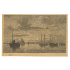 Estampa antigua de barcos según Mesdag, c.1900
