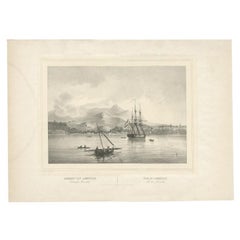 Antique Print of Ships Near Lombok, Island of Indonesia, 1844