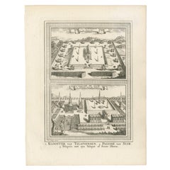 Antique Print of Siam Temples by Van Schley 'c.1750'