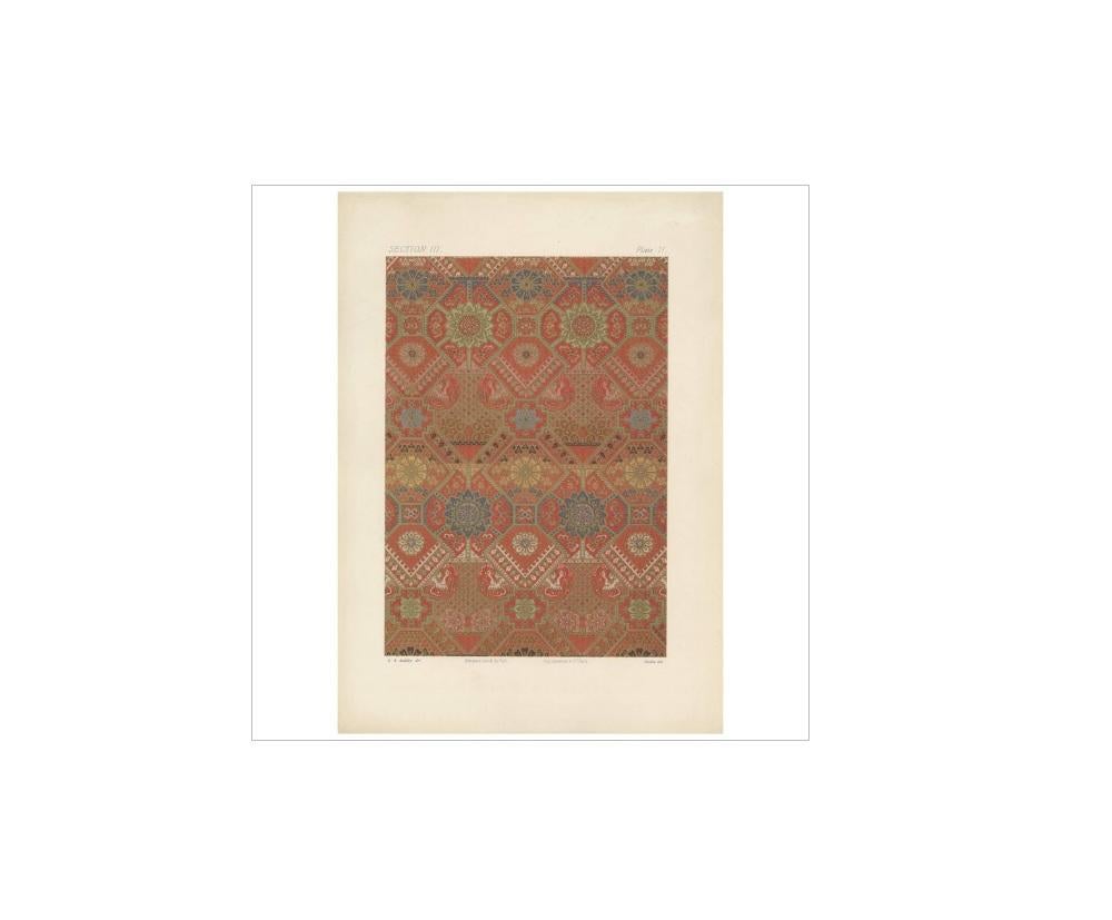 18th Century Antique Print of Silk and Gold Fabrics II 'Japan' by G. Audsley, 1882 For Sale