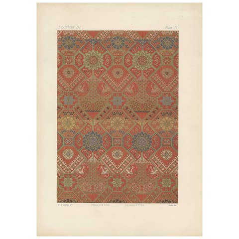 Antique Print of Silk and Gold Fabrics II 'Japan' by G. Audsley, 1882