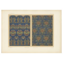 Antique Print of Silk and Gold Fabrics 'Japan' by G. Audsley, 1882