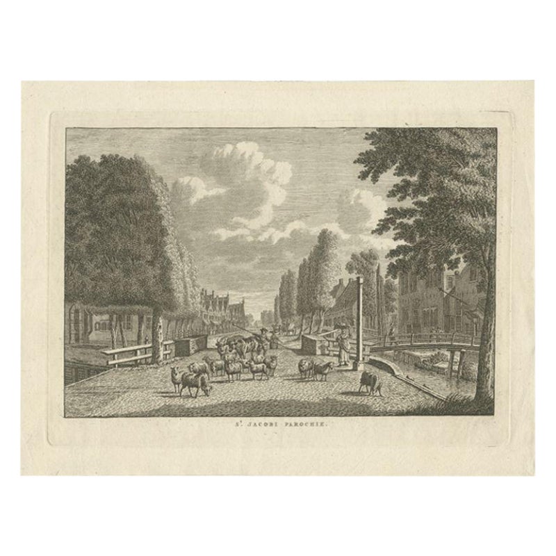 Impression ancienne de Sint Jacobiparochie, Village dans le nord de la Hollande, vers 1790