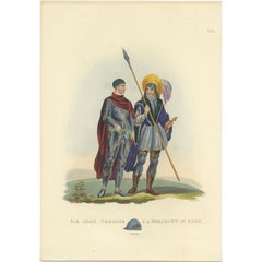 Antiker Druck von Sir John Crosby, ein Soldat mit Wappen, 1842