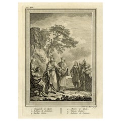 Gravure ancienne représentant six personnages d'Amérique du Sud, dont un barbier, un fermier, etc. c.1770.