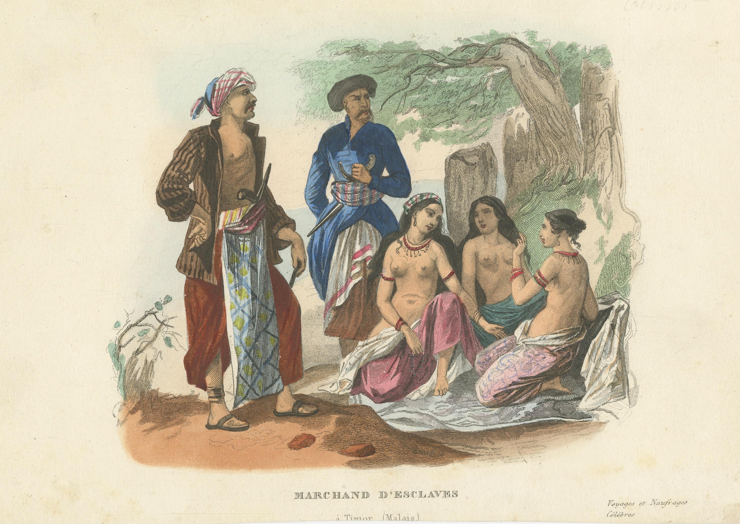 Antique Print of Slave Trading on the Island of Timor, Malay Archipelago In Good Condition For Sale In Langweer, NL