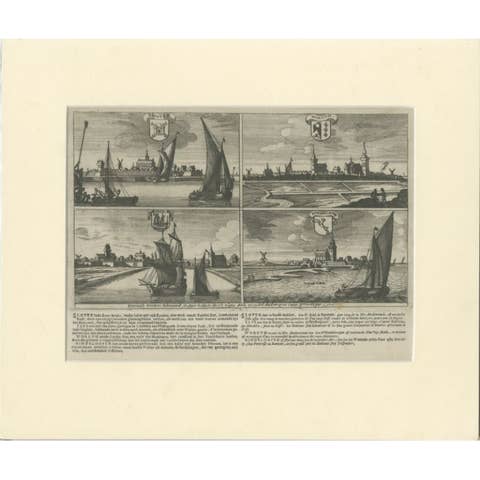Antique Print of Sloten, IJlst, Workum and Hindeloopen in The Netherlands, 1680