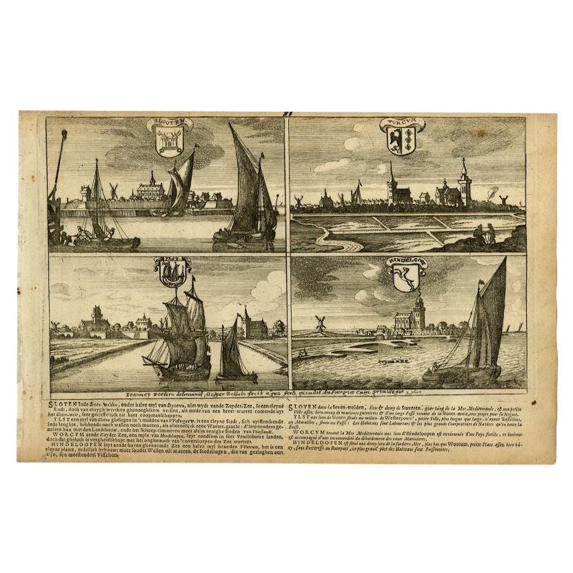Antique Print of Sloten, IJlst, Workum and Hindeloopen in The Netherlands, 1680