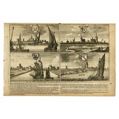 Stampa antica di Sloten, IJlst, Workum e Hindeloopen nei Paesi Bassi, 1680