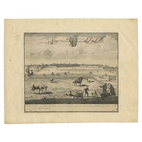 Antique Print of Sneek, an Old Watersport City in the Netherlands, circa 1718