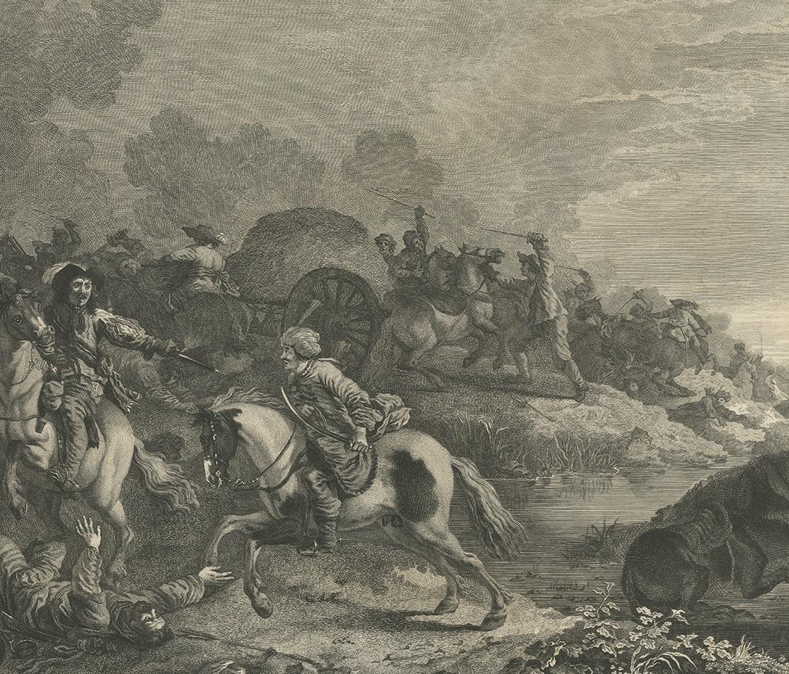 18th Century Antique Print of Soldiers Attacking an Ottoman Convoy by Leviez, circa 1778 For Sale