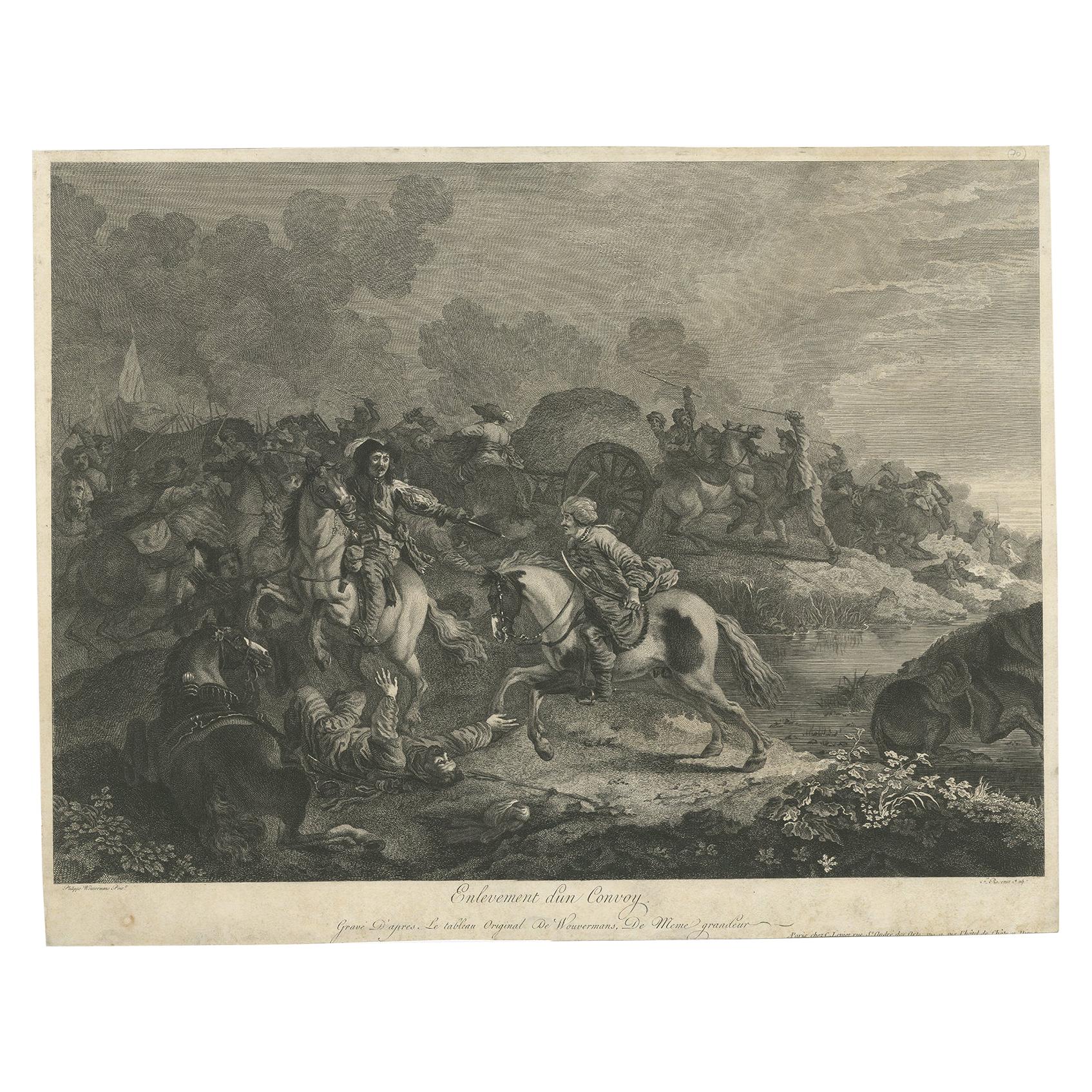 Antique Print of Soldiers Attacking an Ottoman Convoy by Leviez, circa 1778