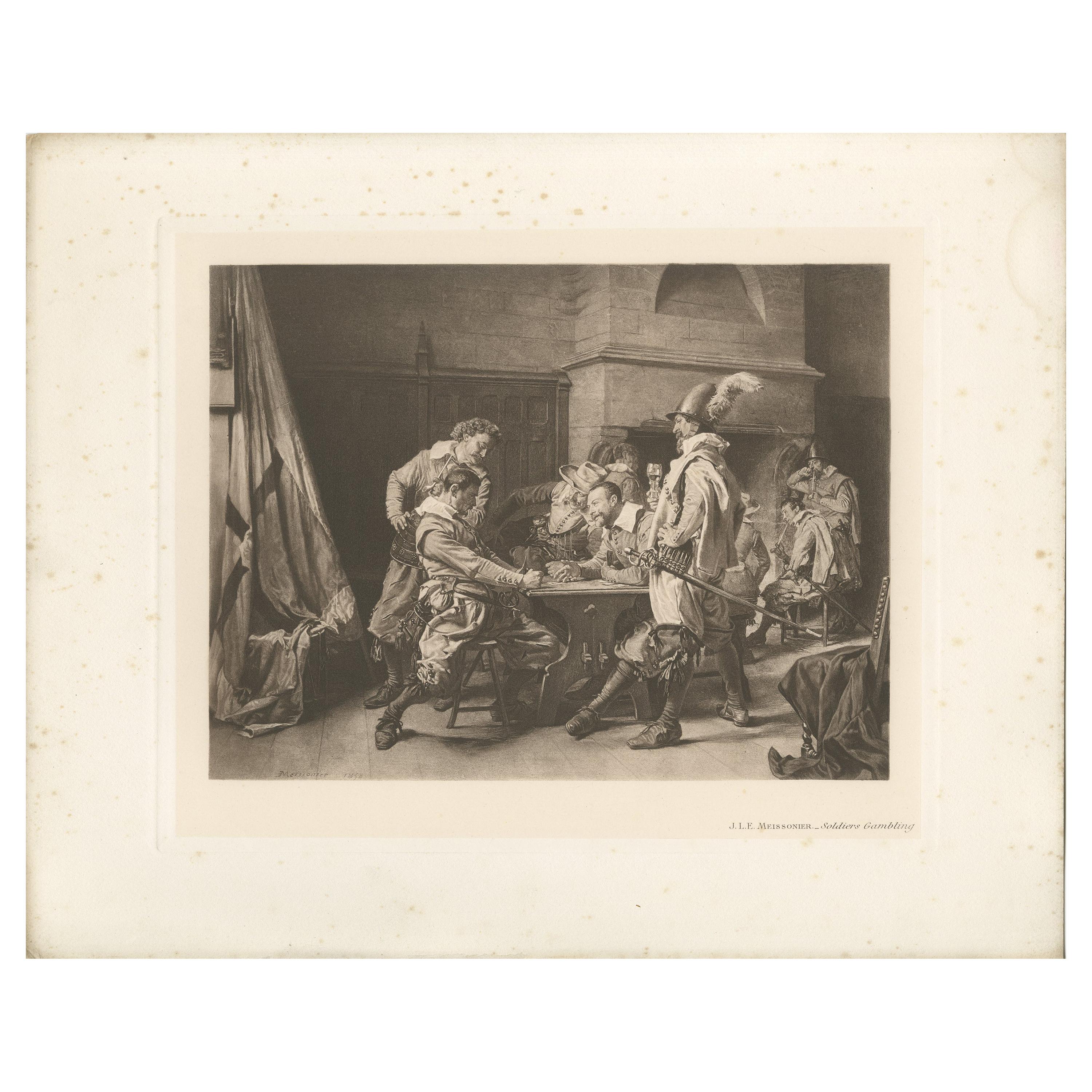 Antique Print of 'Soldiers Gambling' made after J.L.E. Meissonier (1902) For Sale