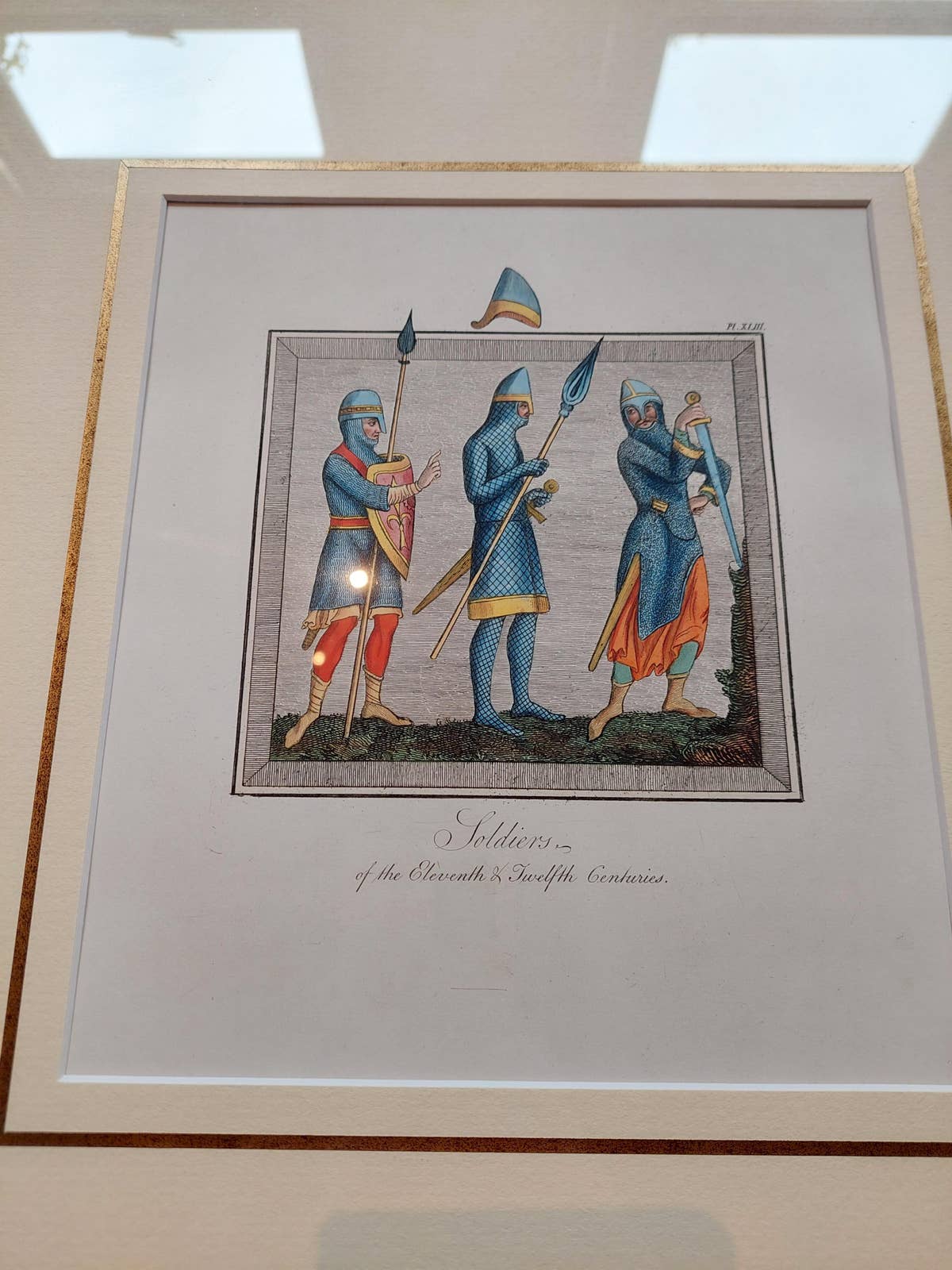 Antique Print of Soldiers of the 11th and 12th Century by Strutt '1842'