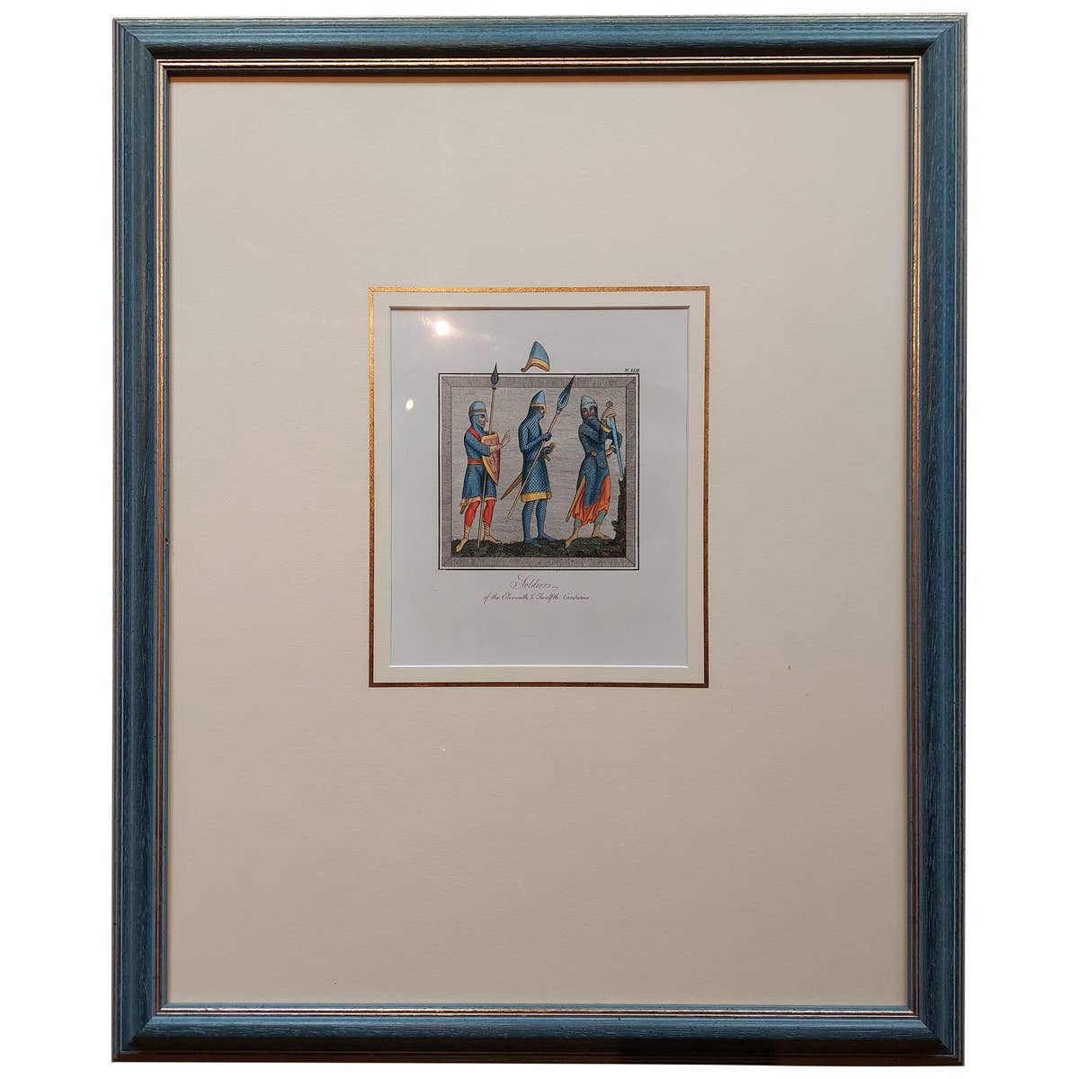 Antique Print of Soldiers of the 11th and 12th Century by Strutt '1842'