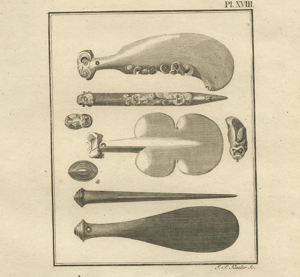 Dutch Antique Print of Some Kind of 'Clubs' from New Zealand by Cook, 1803 For Sale
