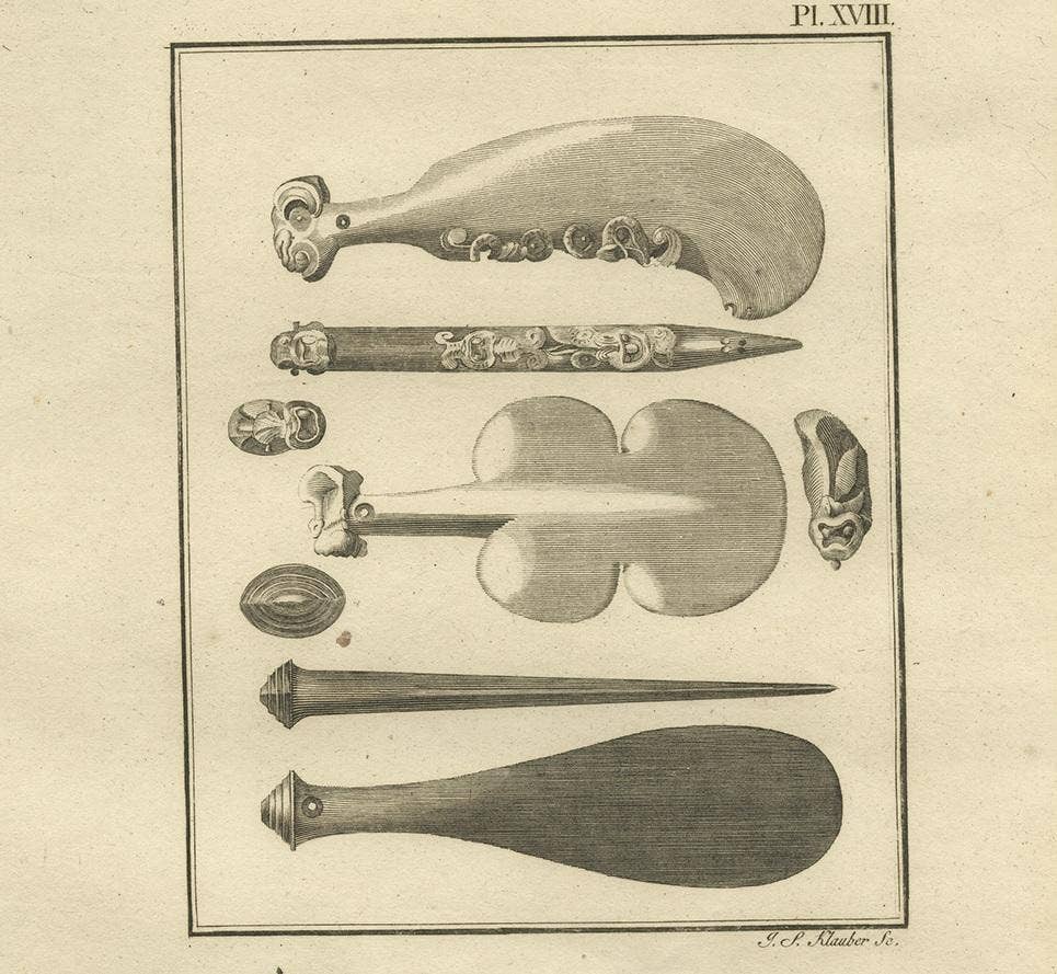 Antique Print of Some Kind of 'Clubs' from New Zealand by Cook, 1803