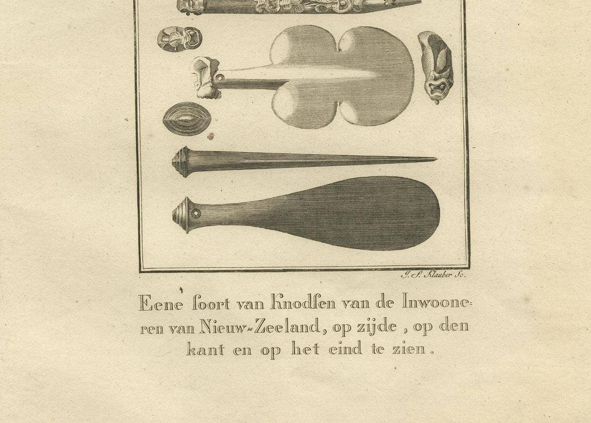 Antique Print of Some Kind of 'Clubs' from New Zealand by Cook, 1803