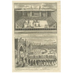 Antique Print of Spanish Inquisitions in Madrid and Goa by Picart, 1723