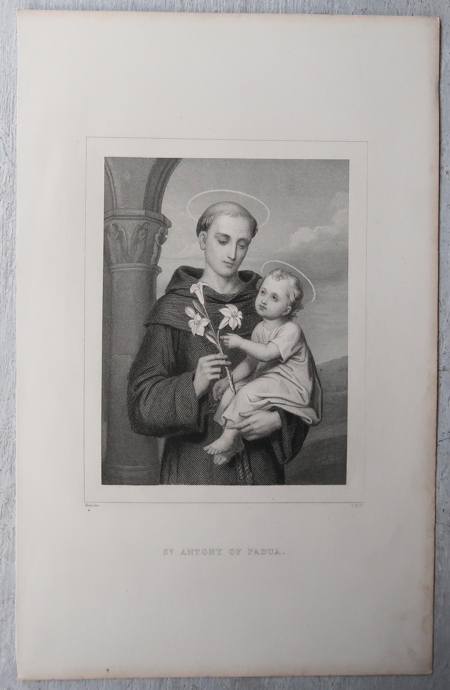 English Antique Print of St Antony of Padua, After Manche, C.1850