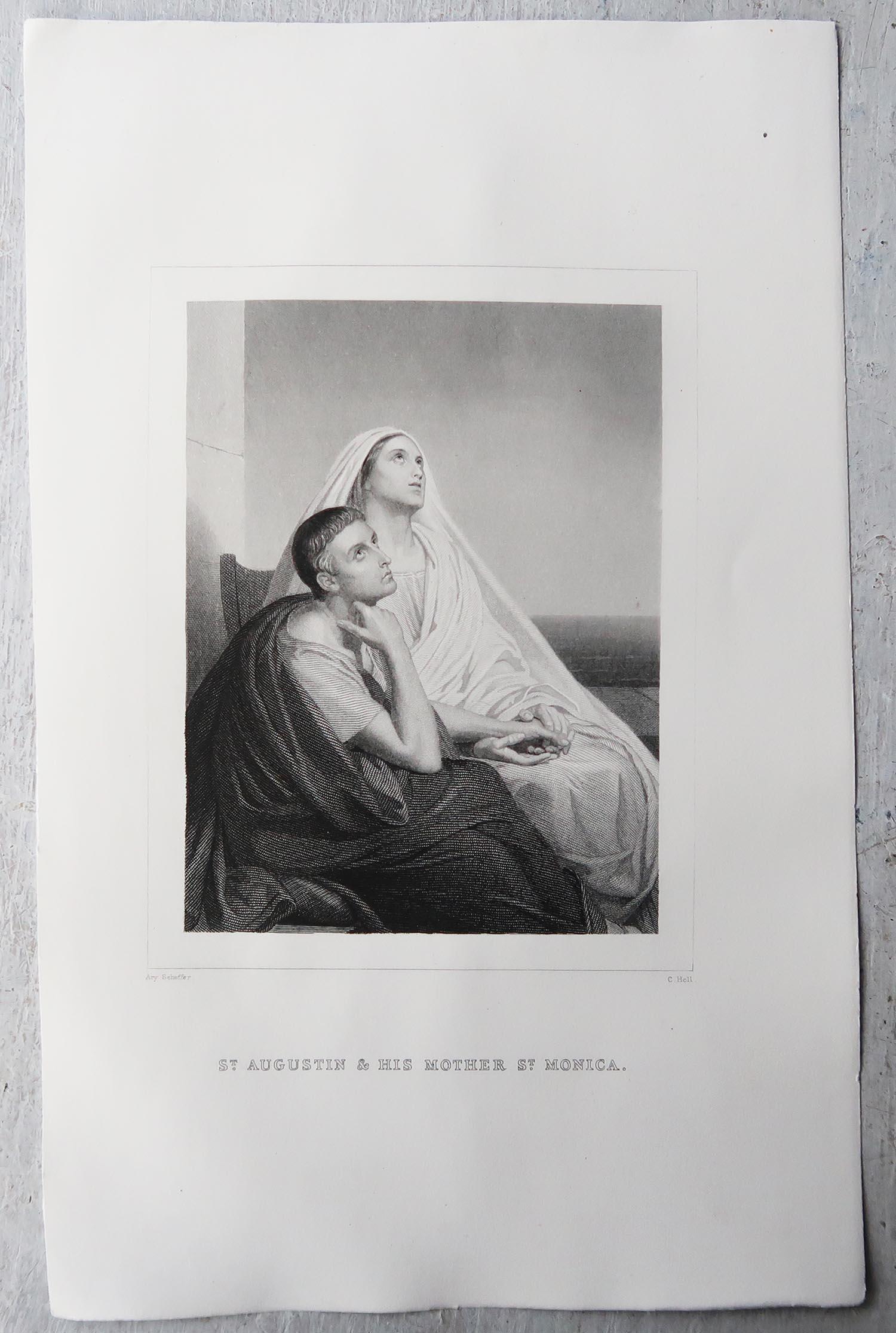 Baroque Antique Print of St. Augustin & St. Monica. After Scheffer. C.1850