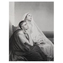 Impression ancienne de St. Augustin & St. Monica. Aprs Scheffer. C.1850