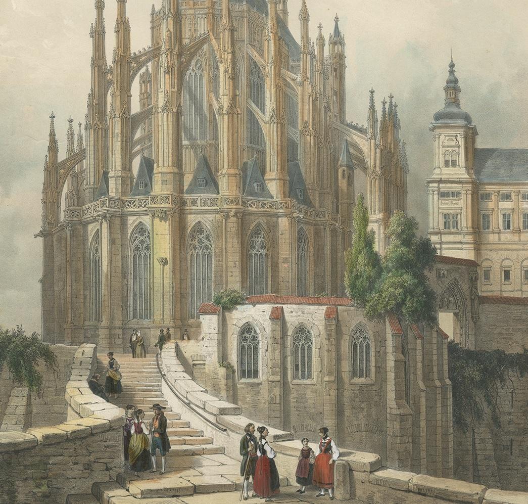 19th Century Antique Print of St. Barbara's Church in Kutná Hora, circa 1850 For Sale