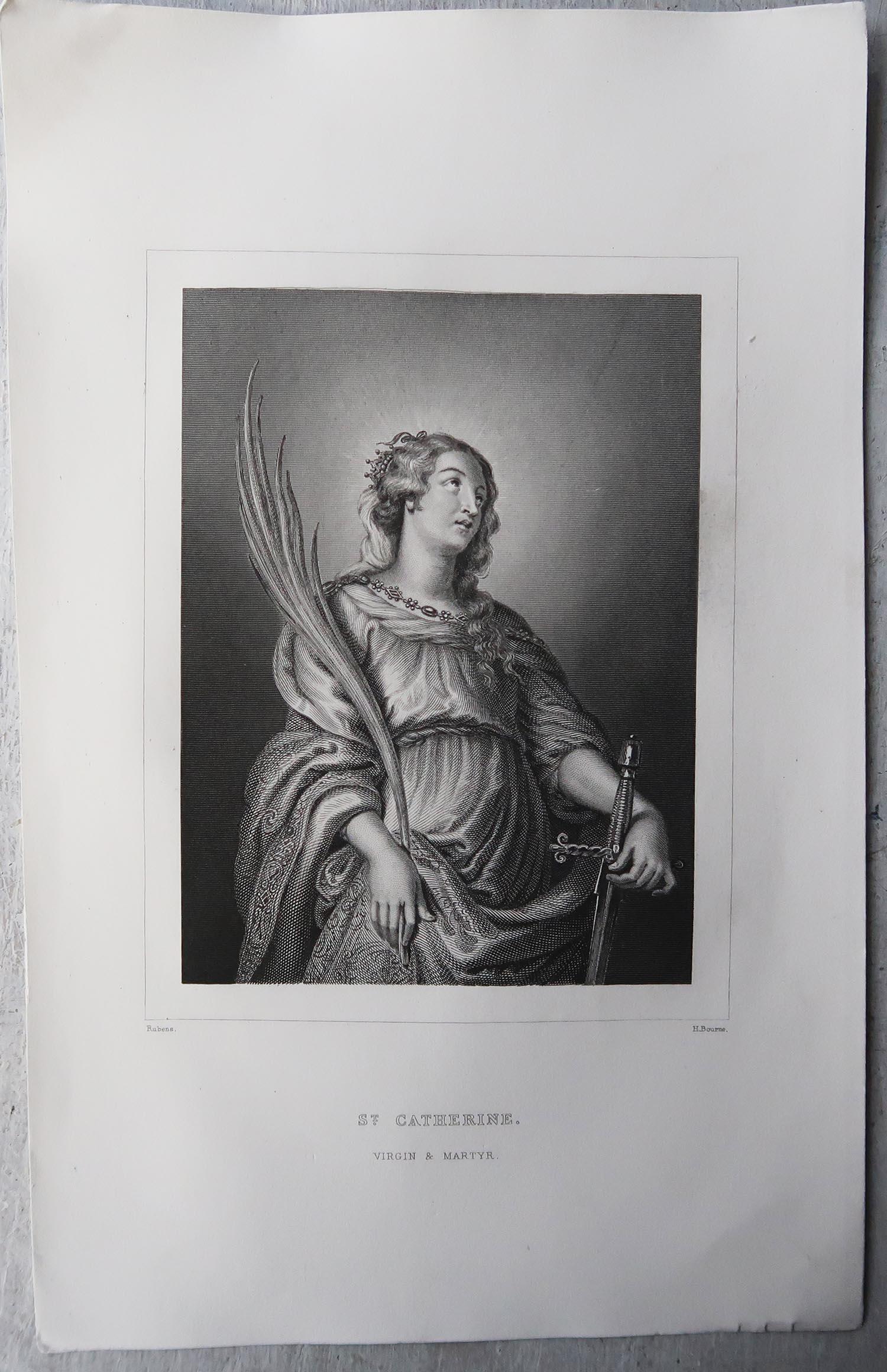 Baroque Antique Print of St Catherine, After Rubens, C.1850