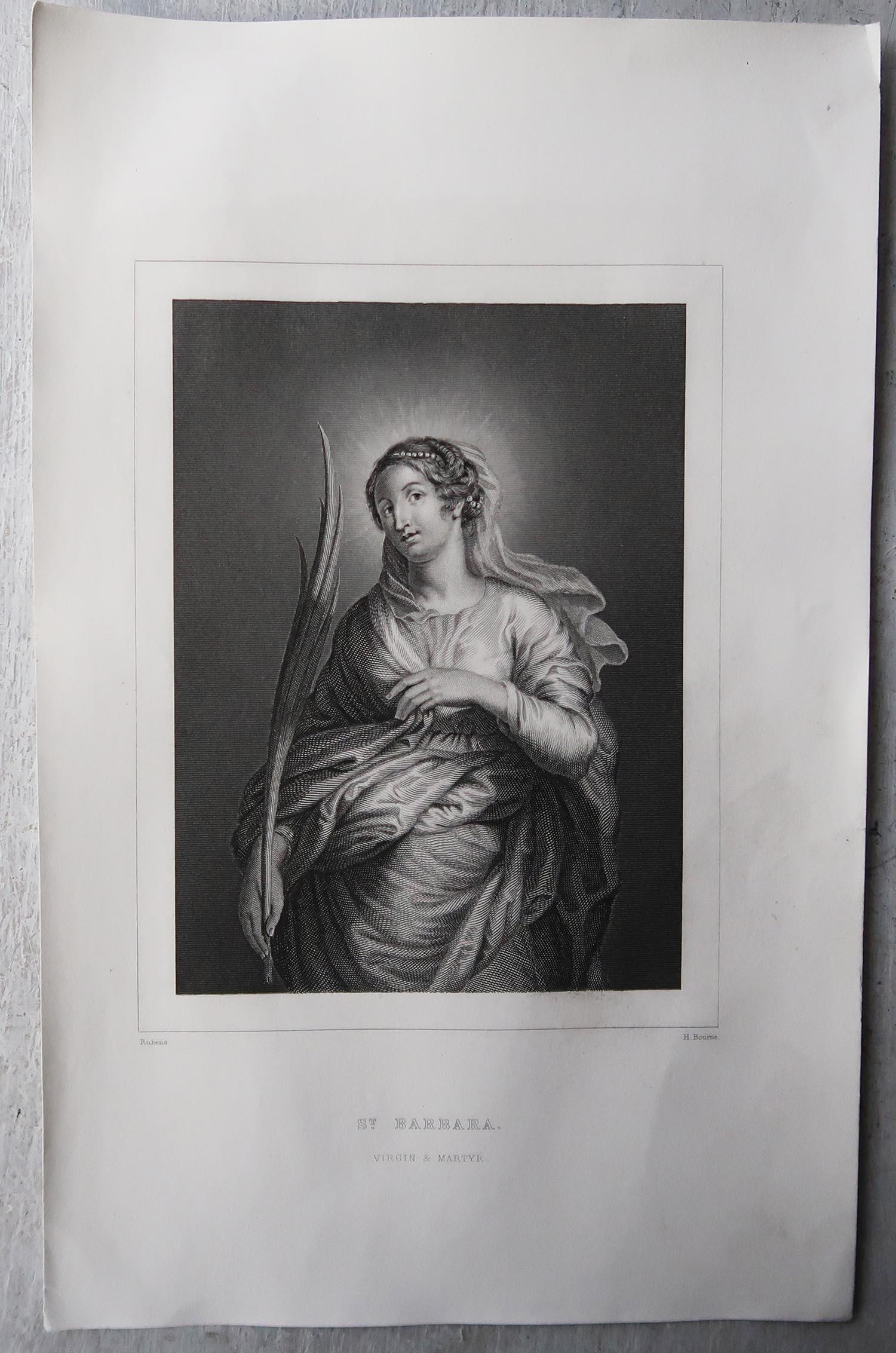 Baroque Antique Print of St Catherine. After Rubens. C.1850 For Sale