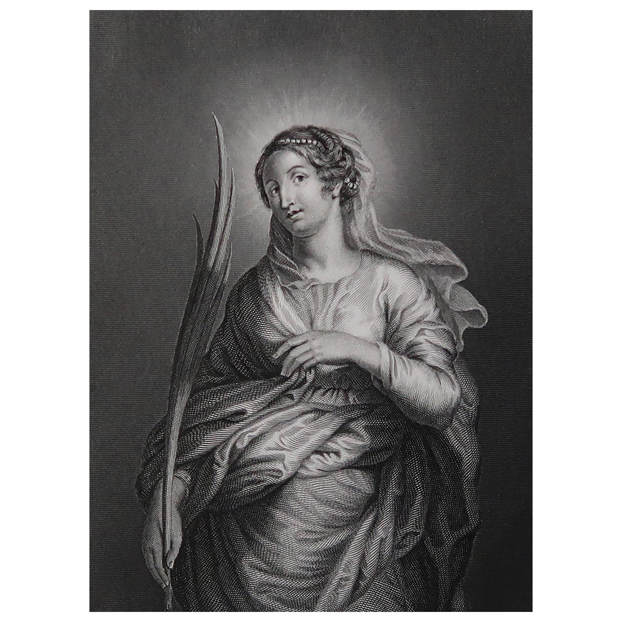 Antiker Druck der Heiligen Katharina. Nach Rubens. C.1850