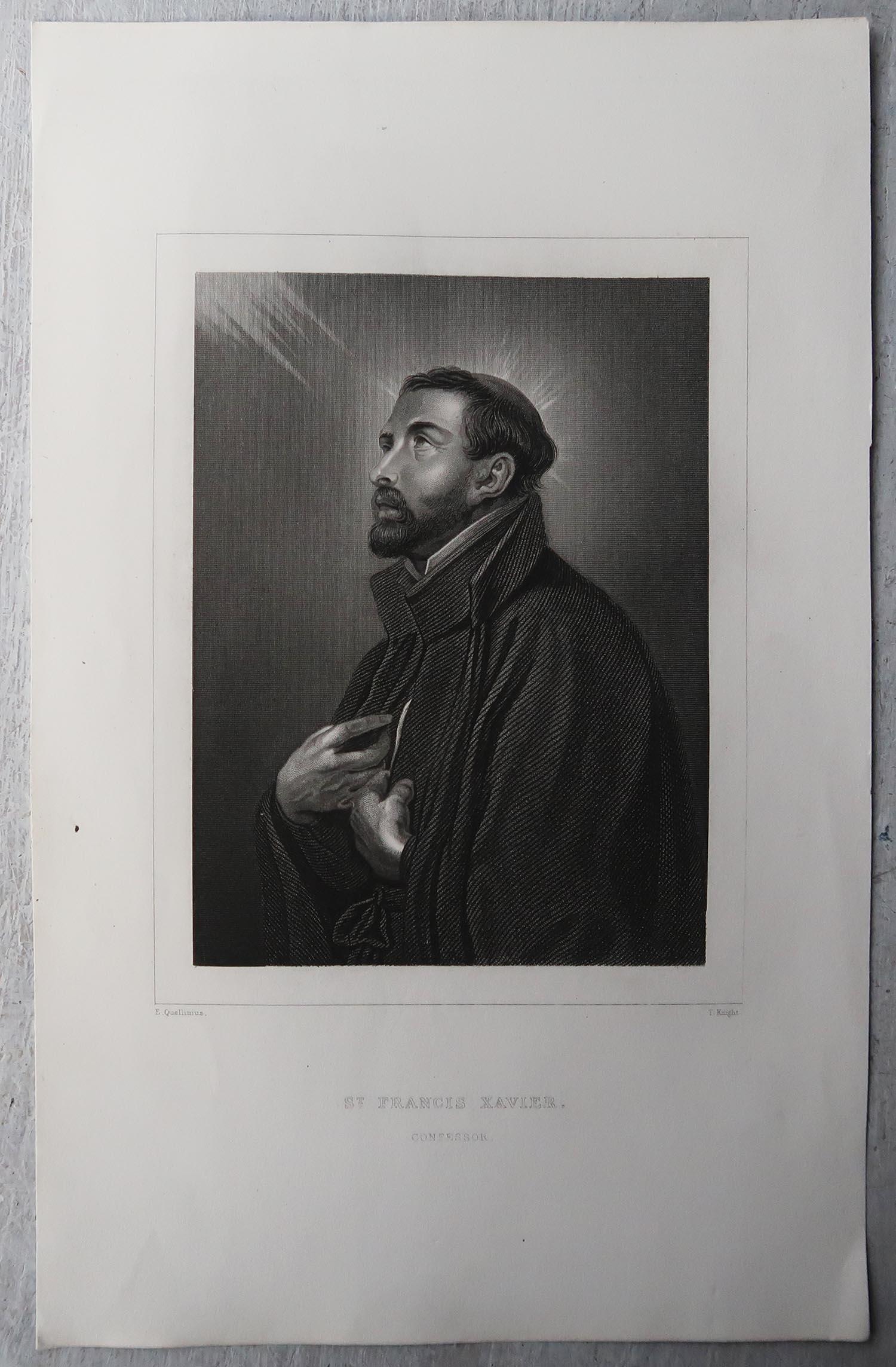 Baroque Antique Print of St Francis Xavier, C.1850