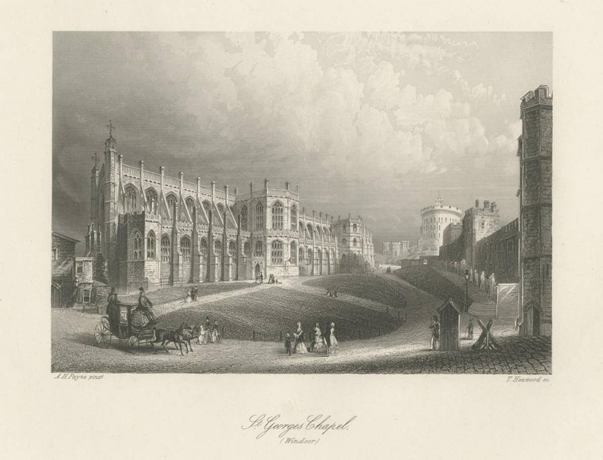 Antique Print of St. George's Chapel of Windsor, England, c.1850
