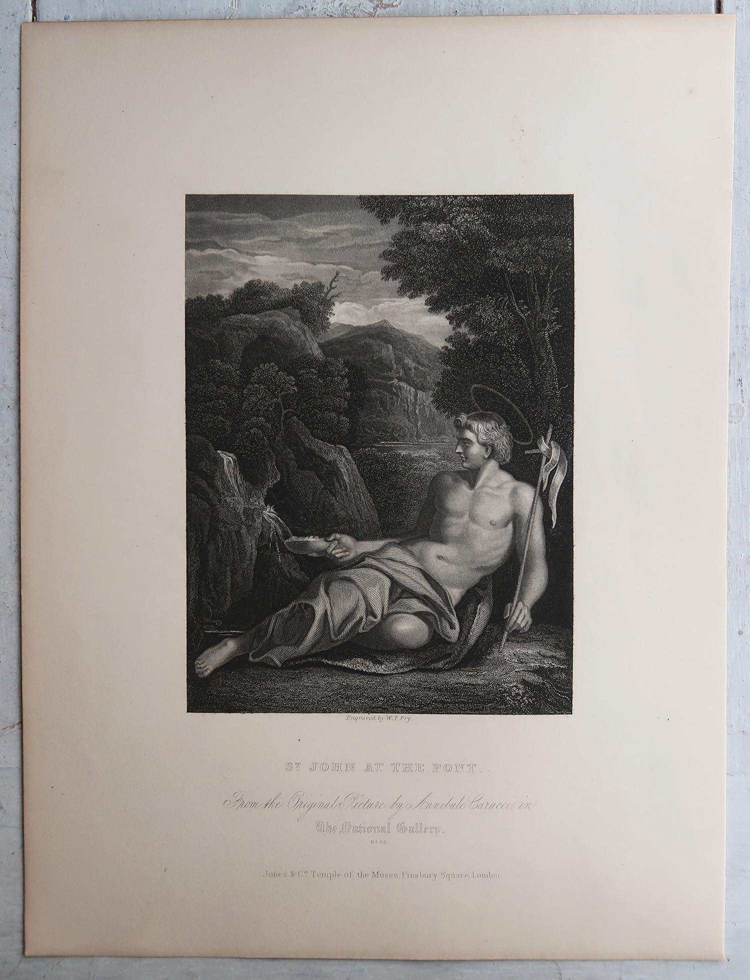 Baroque Antique Print of St. John the Baptist, After Carracci, C.1850