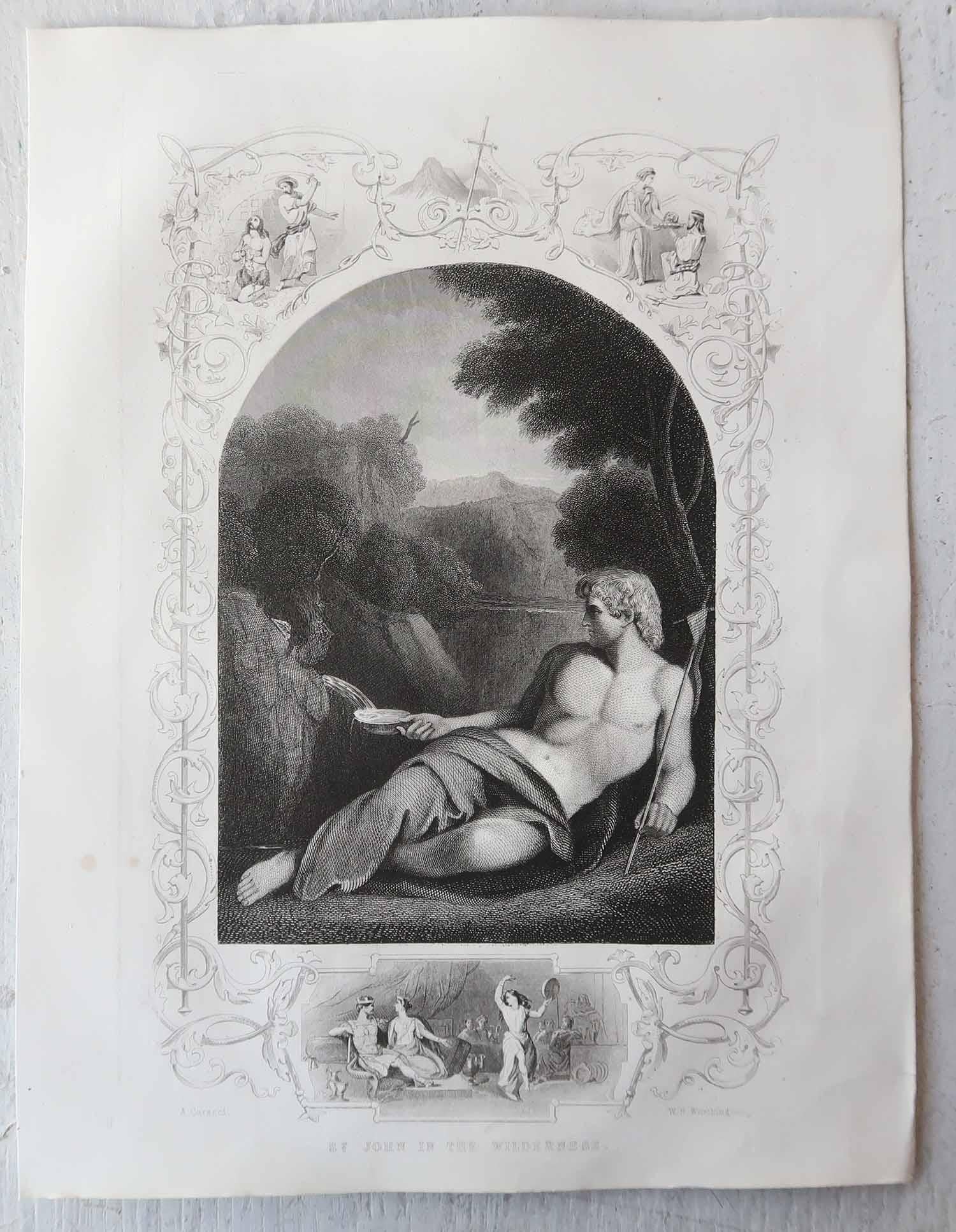 Baroque Antique Print of St. John the Baptist, After Carracci, C.1850 For Sale