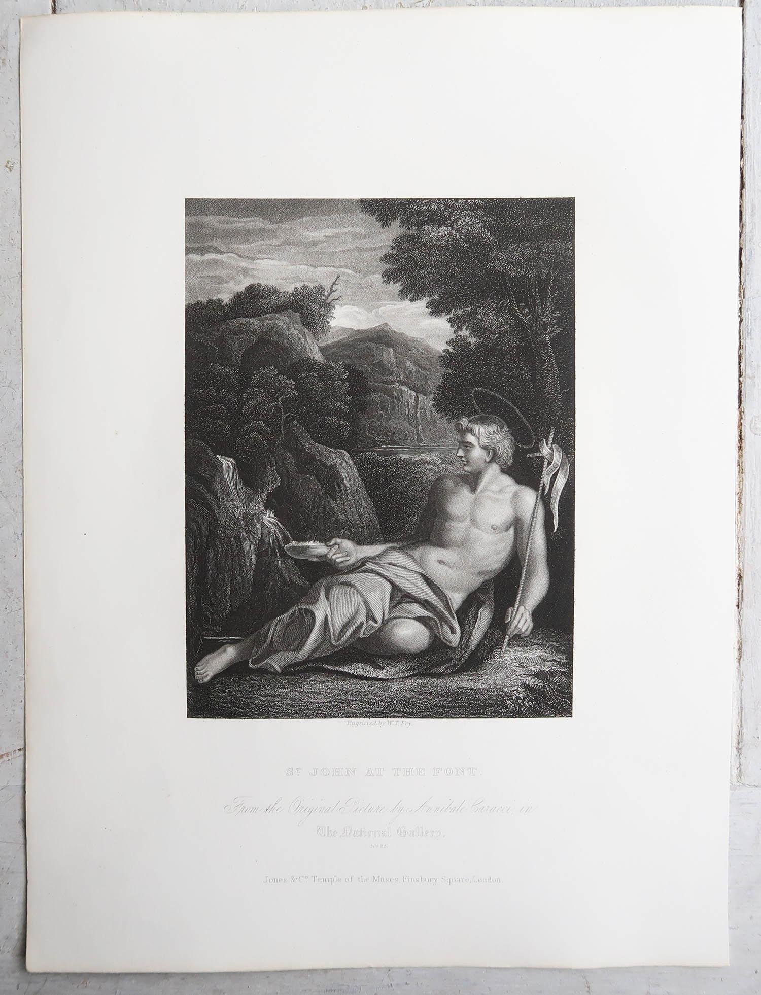 English Antique Print of St. John the Baptist, After Carracci, C.1850 For Sale